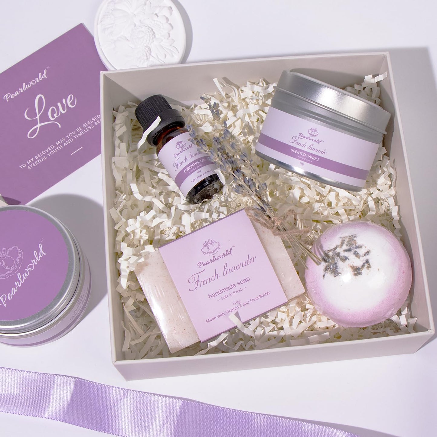 Lavender Spa Set for Women, Bath Set for Women, Self Care for Women, Nourishing and Relaxing, 7 Piece Home Spa Set, Birthday Gift and a Gift for Mom
