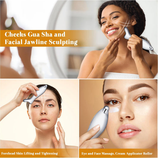 Body Gua Sha Scraping Massage Therapy Tool, Facial Massage Roller, Eye Cream Roller Applicator, Steel Facial Gua Sha for Skin Lift, Zinc Alloy Guasha Massager for Relax, Muscle Soreness
