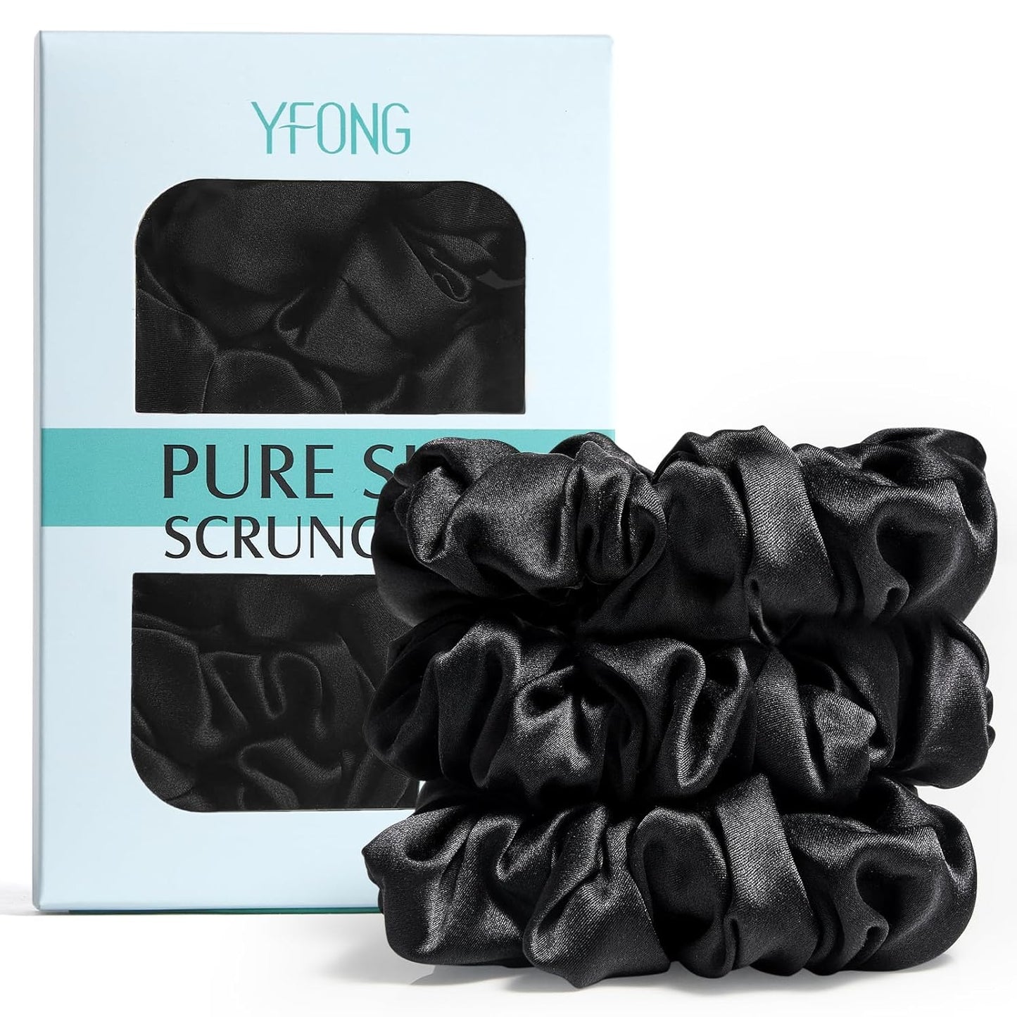 3 PCS 100% Mulberry Silk Scrunchies for Women Girls, 22 Momme Soft Hair Ties for Frizz & Breakage Prevention, Elastic Ponytail Holders Gentle and No Hurt, (Pink+Black+Champagne)