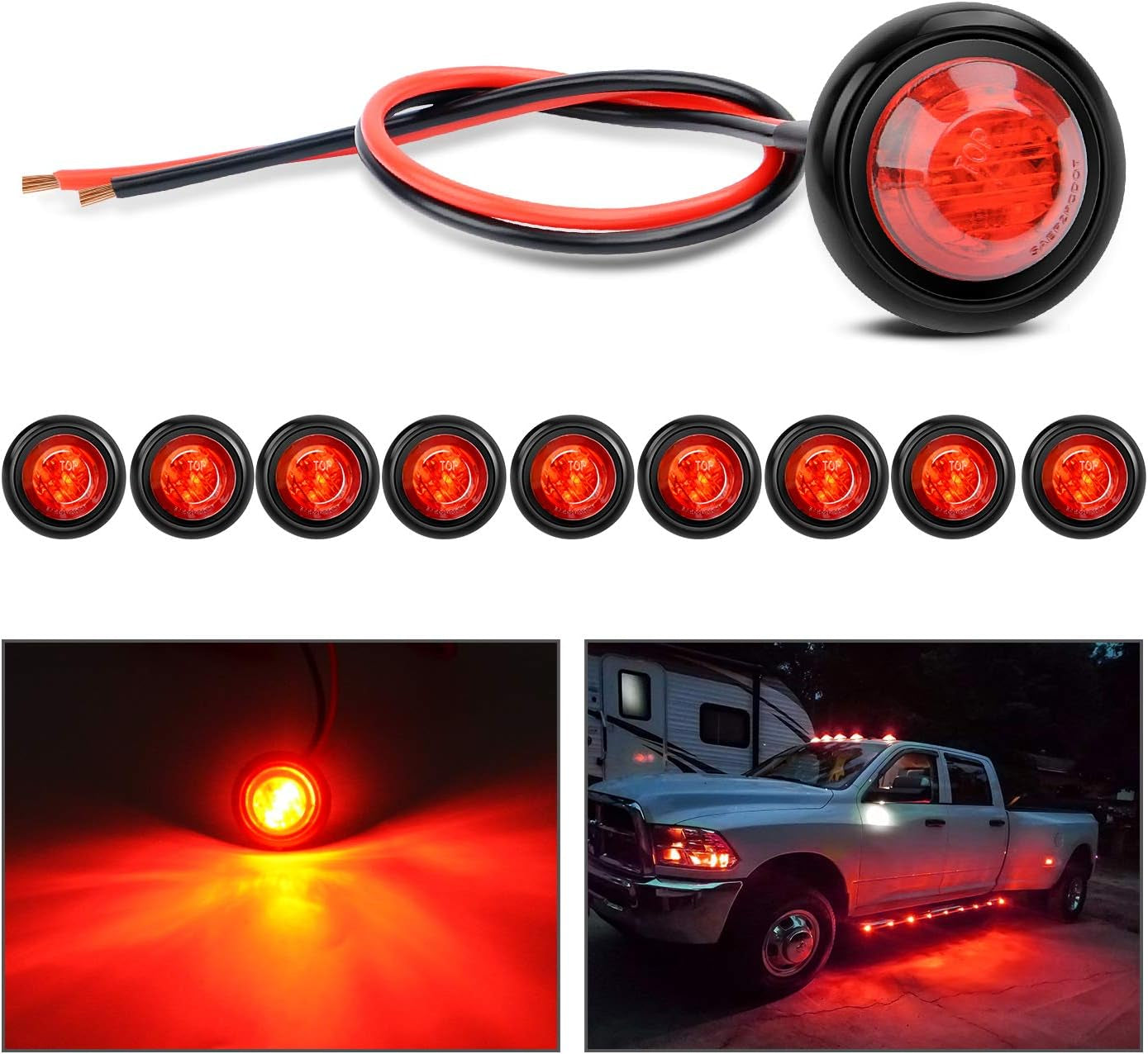 10 PCS 3/4 Inch round LED Clearance Light Front Rear Side Indicator Bullet Marker Lamp for Truck RV Car Bus Trailer Van Caravan Boat, Blue