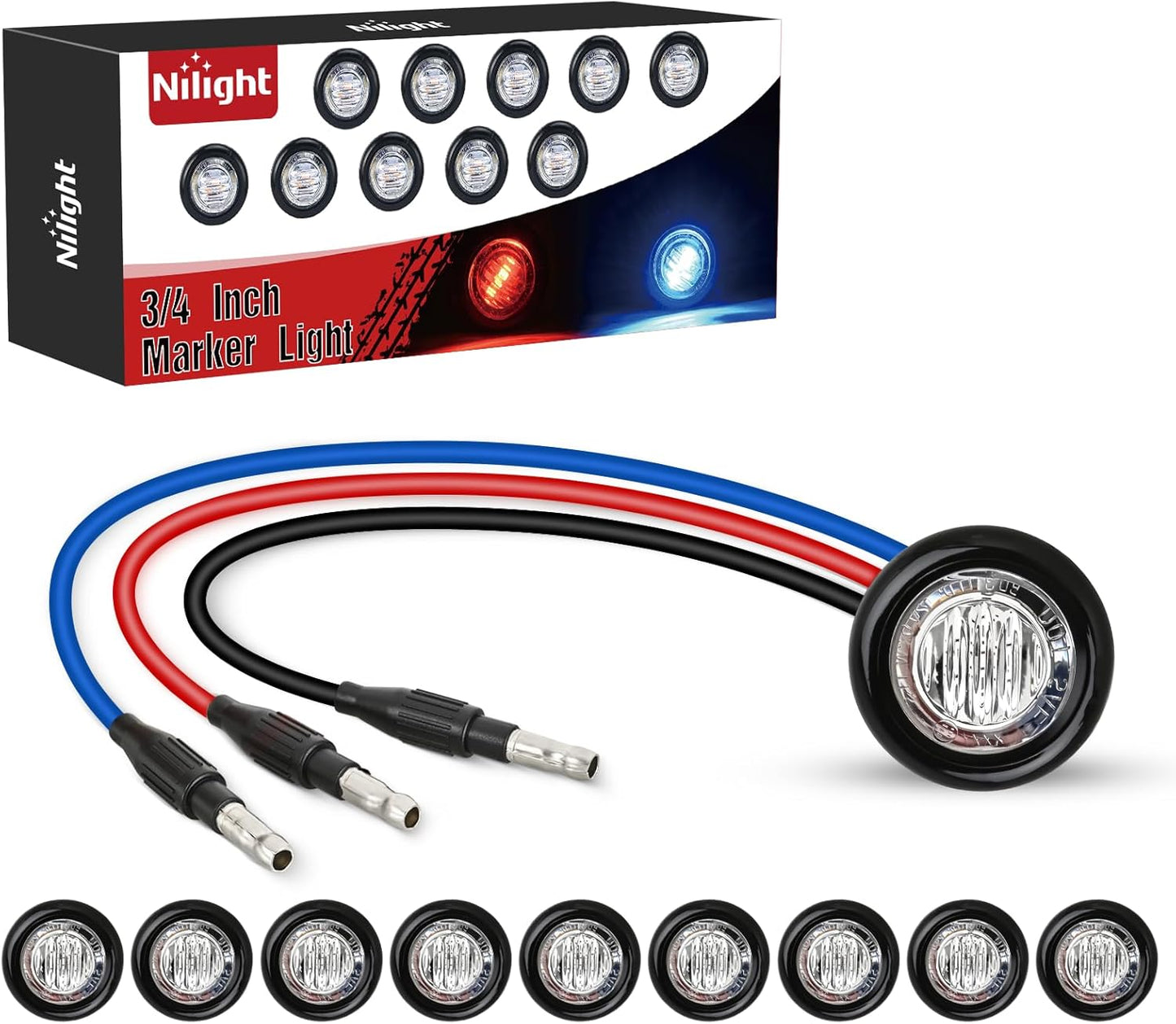 10 PCS 3/4 Inch round LED Clearance Light Front Rear Side Indicator Bullet Marker Lamp for Truck RV Car Bus Trailer Van Caravan Boat, Blue
