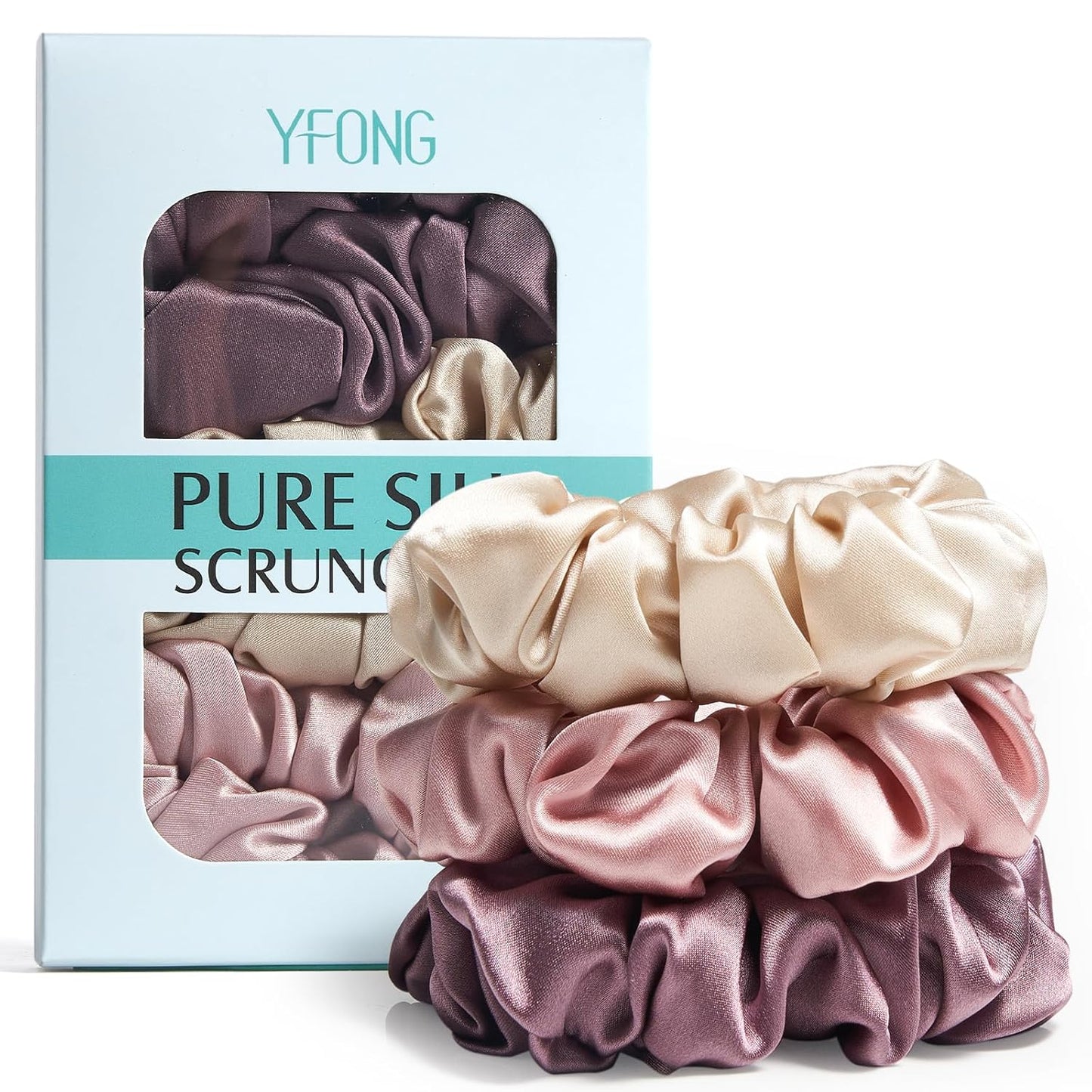 3 PCS 100% Mulberry Silk Scrunchies for Women Girls, 22 Momme Soft Hair Ties for Frizz & Breakage Prevention, Elastic Ponytail Holders Gentle and No Hurt, (Pink+Black+Champagne)