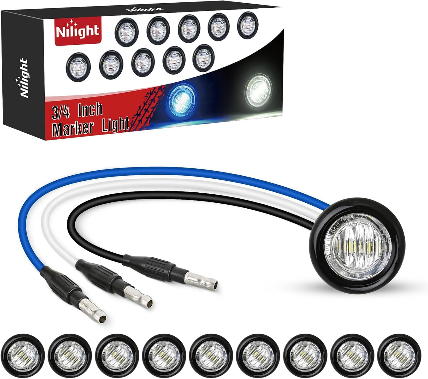 10 PCS 3/4 Inch round LED Clearance Light Front Rear Side Indicator Bullet Marker Lamp for Truck RV Car Bus Trailer Van Caravan Boat, Blue
