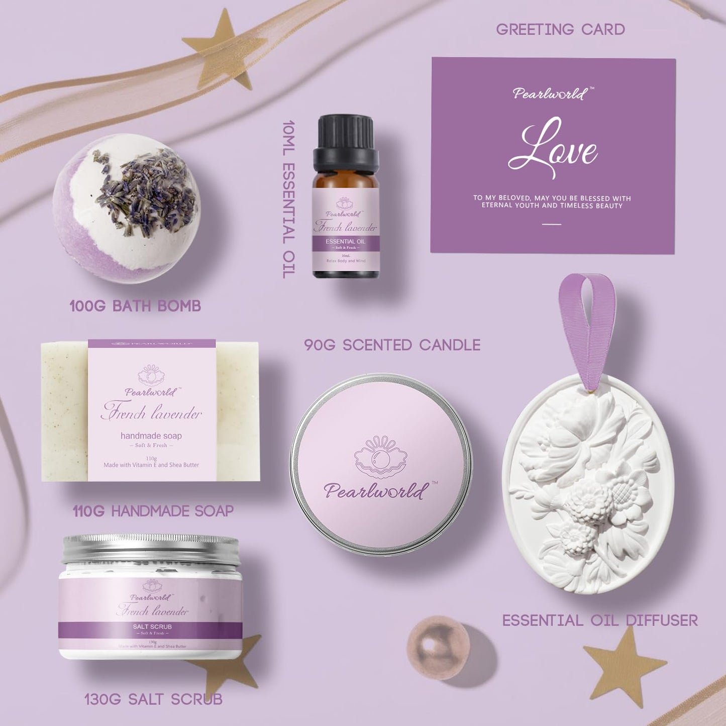 Lavender Spa Set for Women, Bath Set for Women, Self Care for Women, Nourishing and Relaxing, 7 Piece Home Spa Set, Birthday Gift and a Gift for Mom
