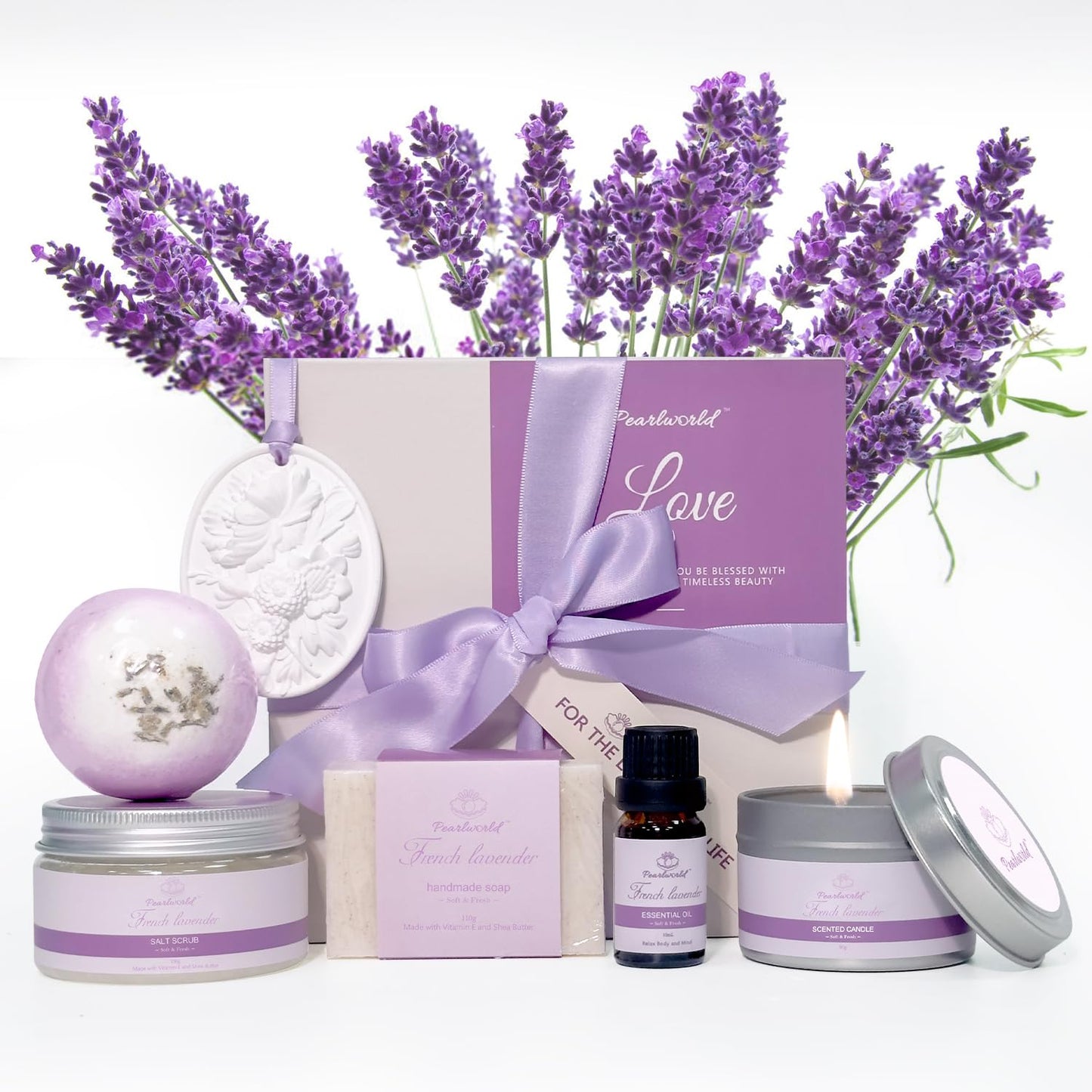 Lavender Spa Set for Women, Bath Set for Women, Self Care for Women, Nourishing and Relaxing, 7 Piece Home Spa Set, Birthday Gift and a Gift for Mom