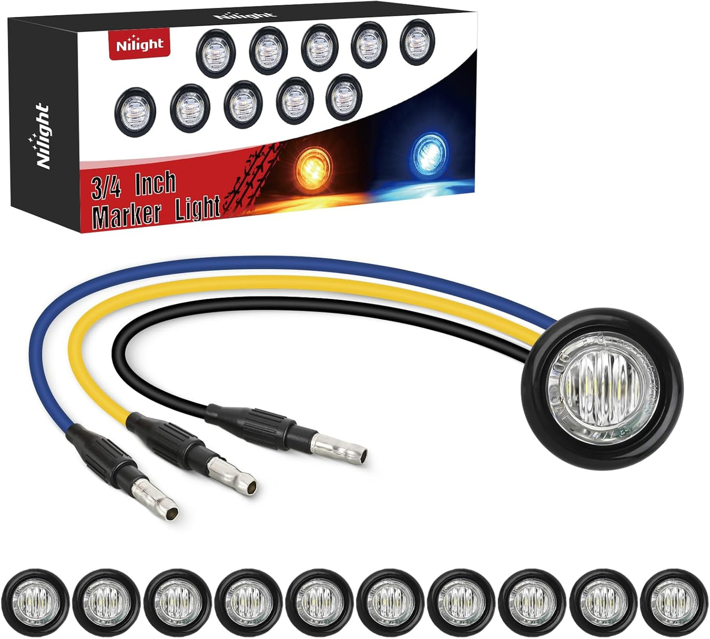 10 PCS 3/4 Inch round LED Clearance Light Front Rear Side Indicator Bullet Marker Lamp for Truck RV Car Bus Trailer Van Caravan Boat, Blue