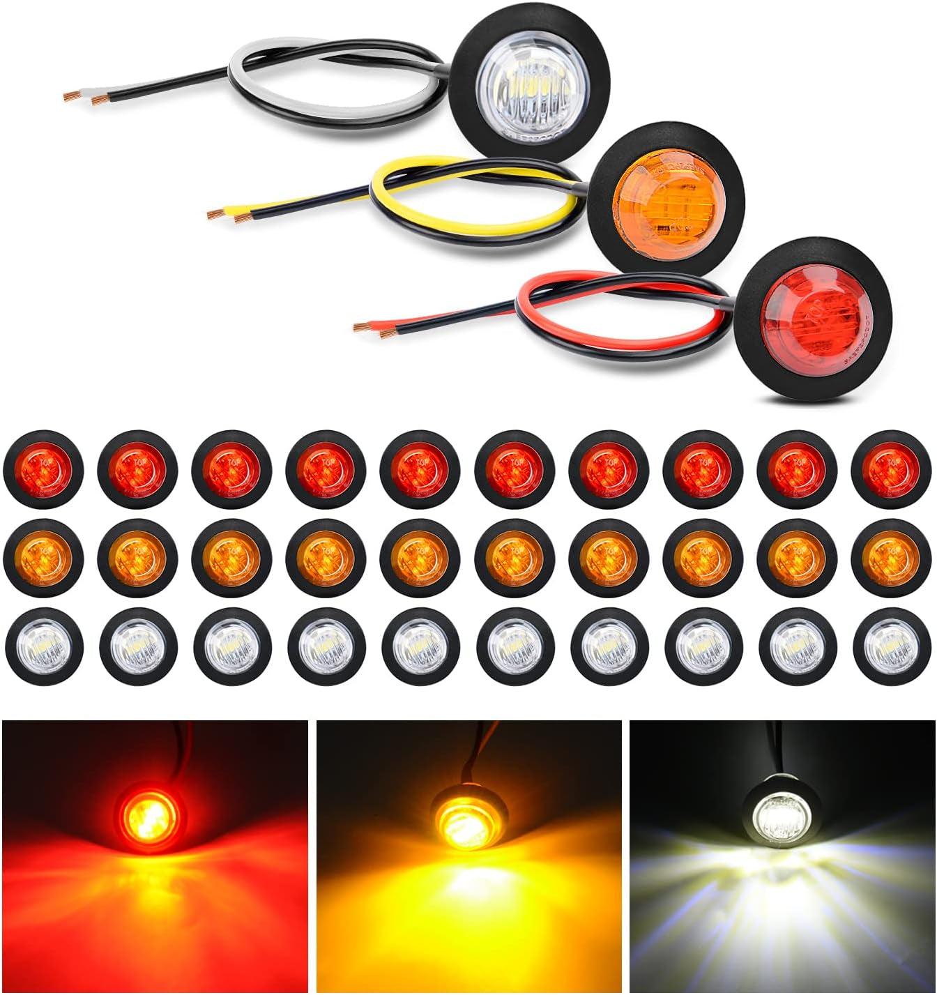 10 PCS 3/4 Inch round LED Clearance Light Front Rear Side Indicator Bullet Marker Lamp for Truck RV Car Bus Trailer Van Caravan Boat, Blue