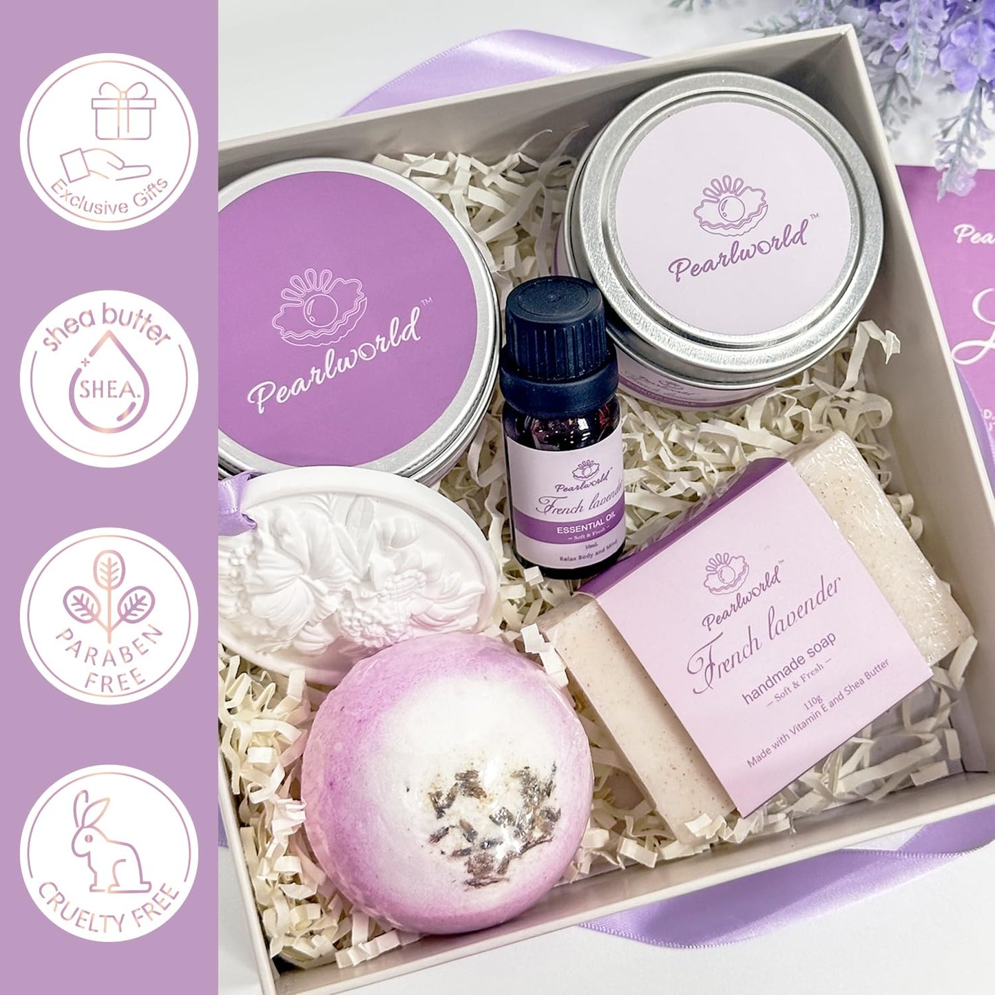 Lavender Spa Set for Women, Bath Set for Women, Self Care for Women, Nourishing and Relaxing, 7 Piece Home Spa Set, Birthday Gift and a Gift for Mom