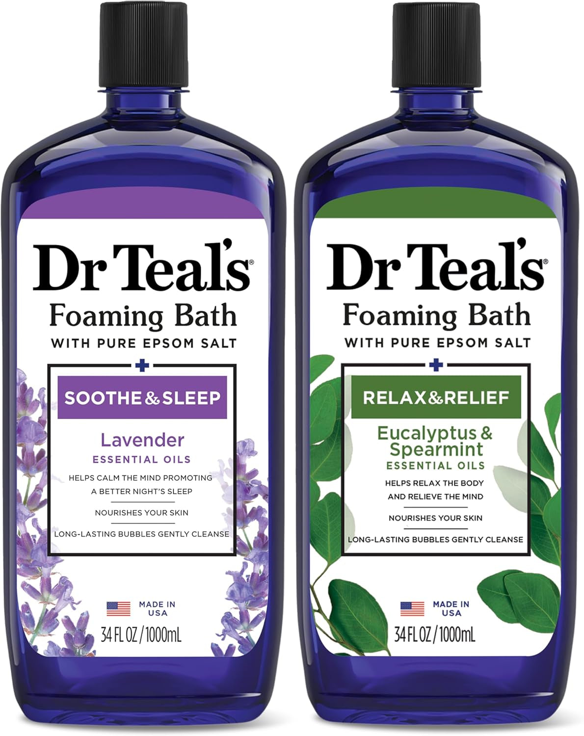 Foaming Bath with Pure Epsom Salt, Soothe & Sleep with Lavender, 34 Fl Oz (Pack of 2)