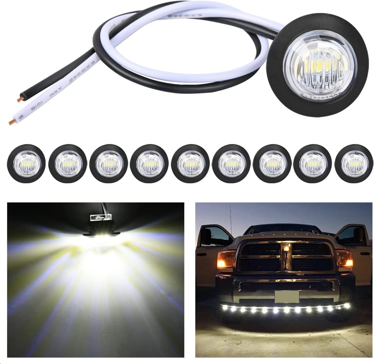 10 PCS 3/4 Inch round LED Clearance Light Front Rear Side Indicator Bullet Marker Lamp for Truck RV Car Bus Trailer Van Caravan Boat, Blue