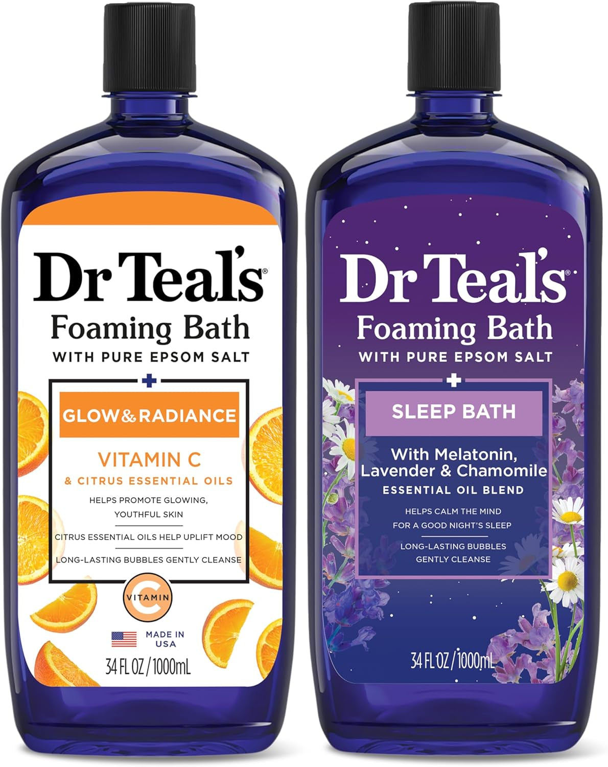 Foaming Bath with Pure Epsom Salt, Soothe & Sleep with Lavender, 34 Fl Oz (Pack of 2)