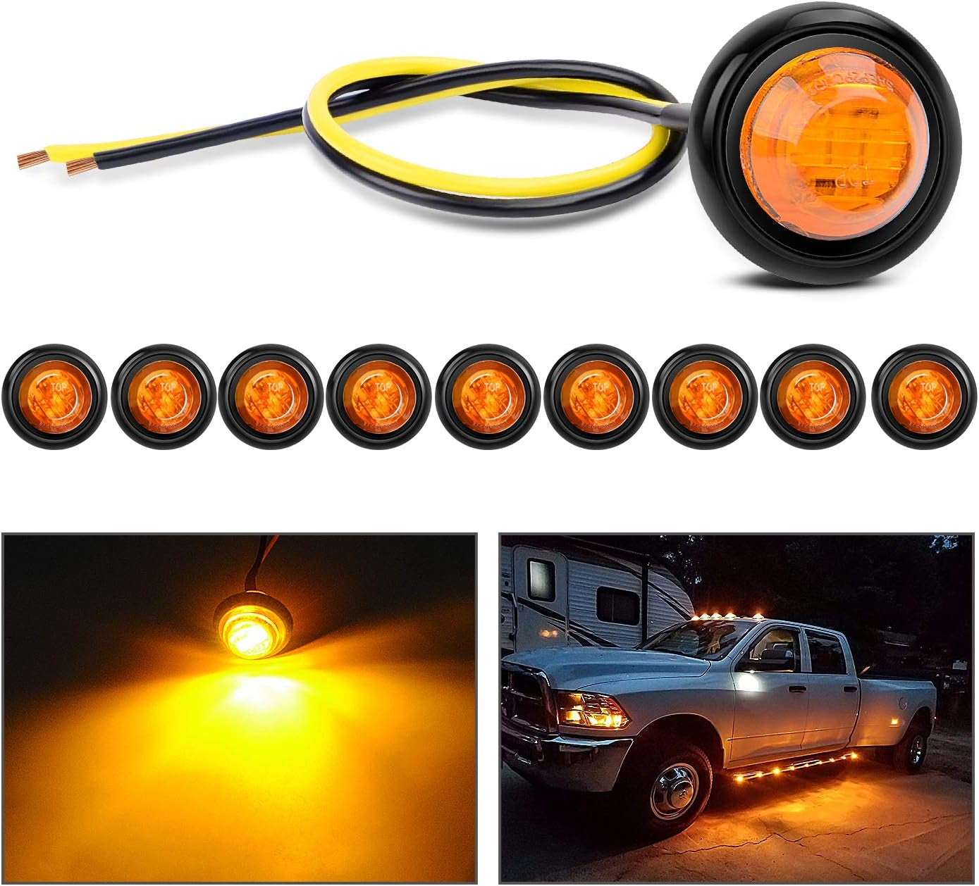 10 PCS 3/4 Inch round LED Clearance Light Front Rear Side Indicator Bullet Marker Lamp for Truck RV Car Bus Trailer Van Caravan Boat, Blue