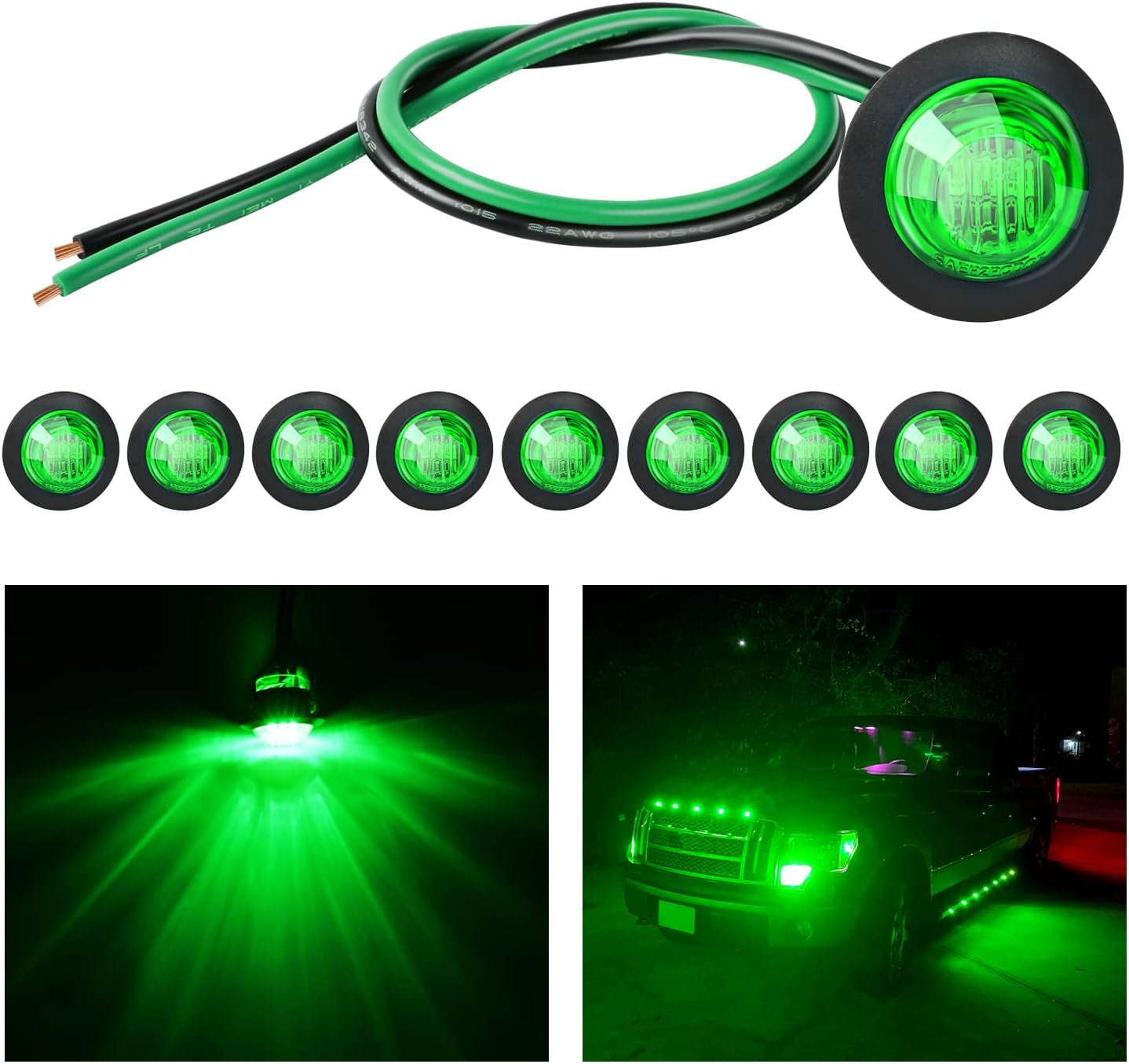 10 PCS 3/4 Inch round LED Clearance Light Front Rear Side Indicator Bullet Marker Lamp for Truck RV Car Bus Trailer Van Caravan Boat, Blue