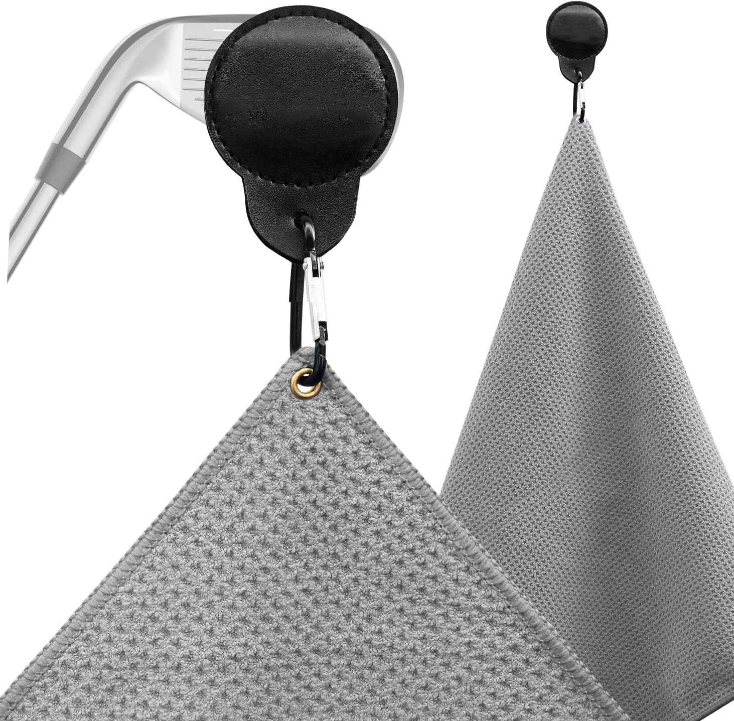 Magnetic Towel, Magnetic Clip for Golf Towel, Microfiber Fabric Waffle Pattern Towels Industrial Strength Magnet for Strong Hold to Golf Carts or Clubs (1, Black 27 * 20)