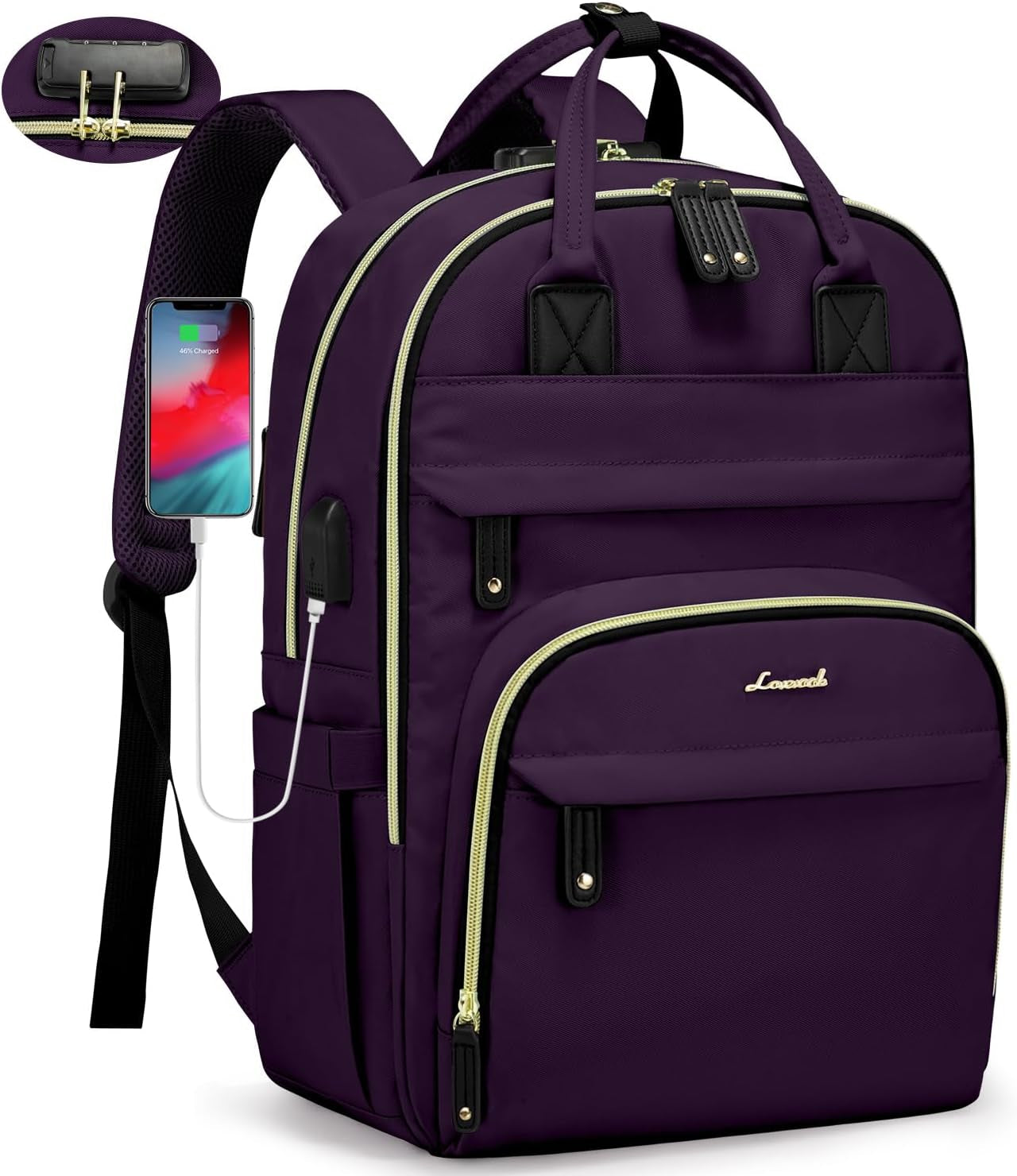 Laptop Backpack for Women & Men, Unisex Travel Anti-Theft Work Bag, Business Computer College Backpacks Purse, Casual Hiking Outdoor Carry on Daypack with Lock, Fits 15.6 Inch Laptop, Grey