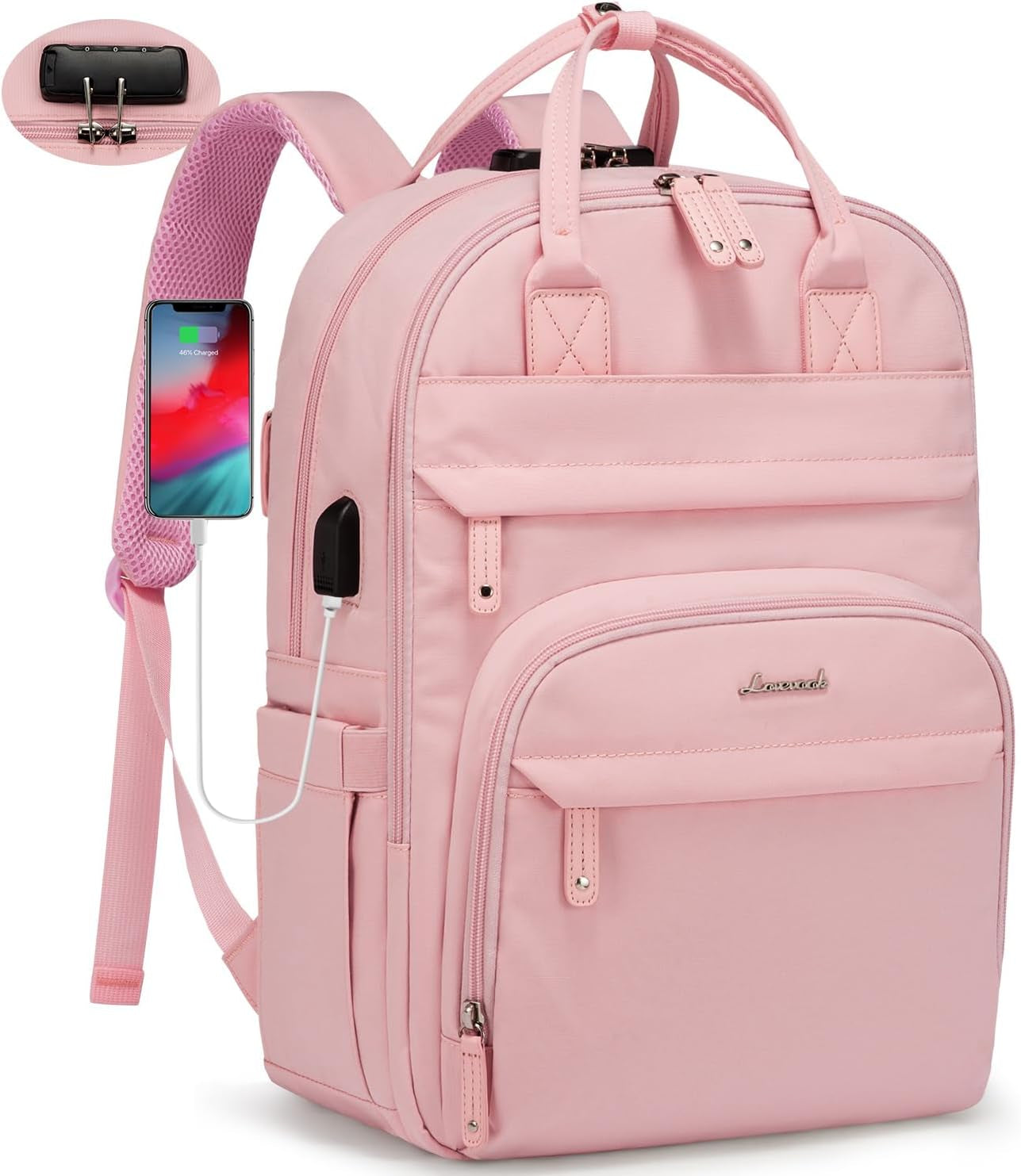 Laptop Backpack for Women & Men, Unisex Travel Anti-Theft Work Bag, Business Computer College Backpacks Purse, Casual Hiking Outdoor Carry on Daypack with Lock, Fits 15.6 Inch Laptop, Grey