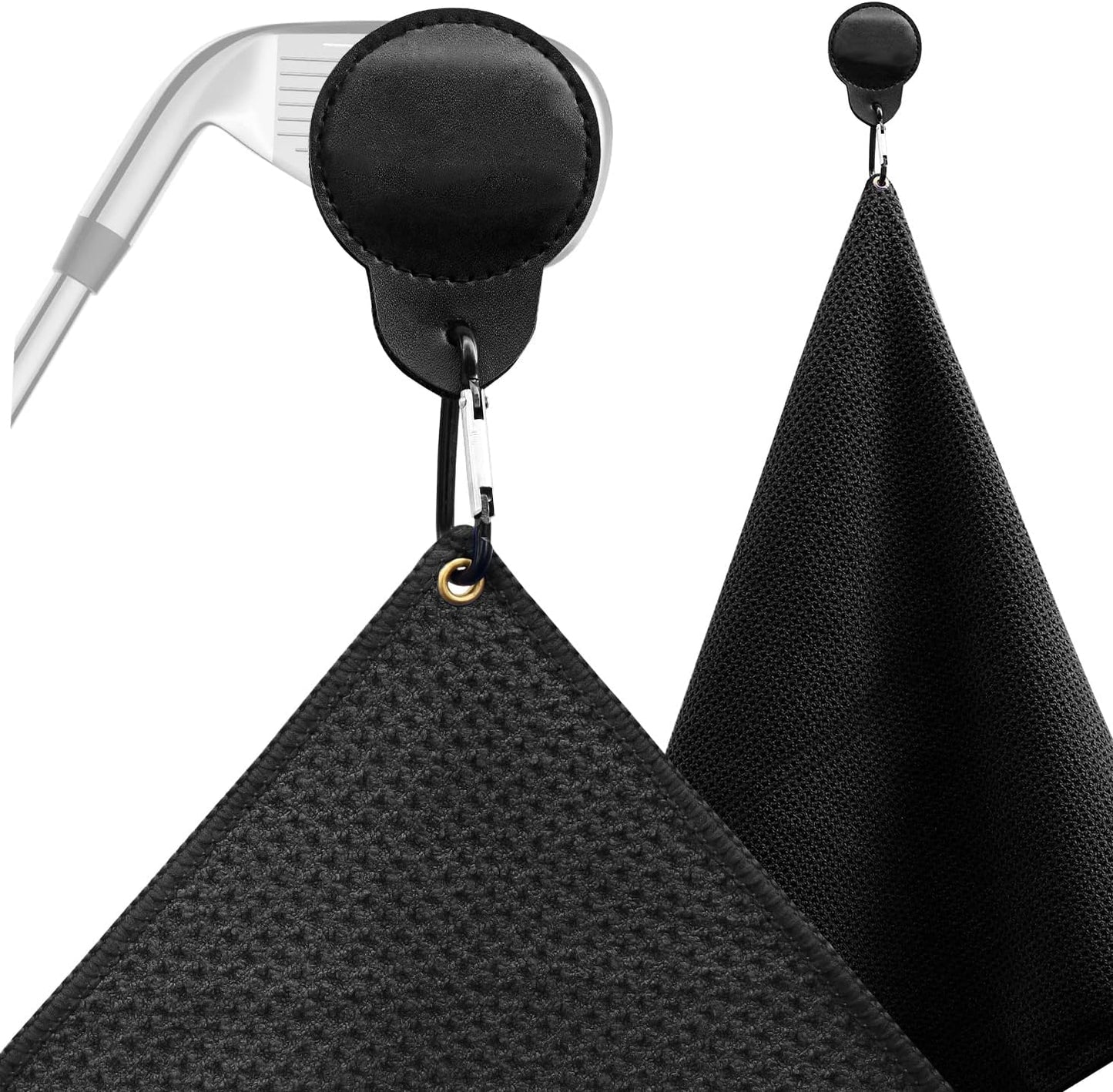 Magnetic Towel, Magnetic Clip for Golf Towel, Microfiber Fabric Waffle Pattern Towels Industrial Strength Magnet for Strong Hold to Golf Carts or Clubs (1, Black 27 * 20)