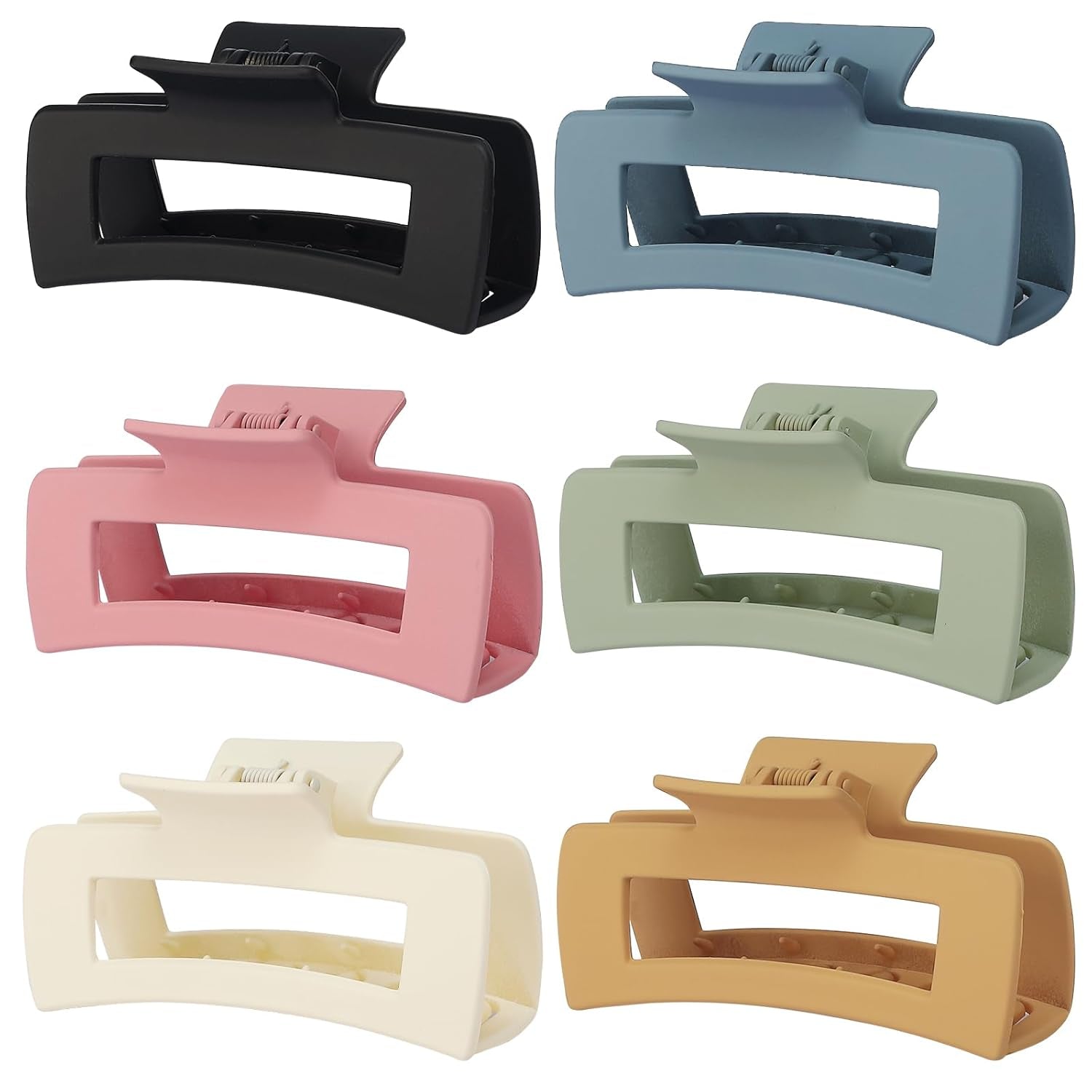 4 Inch Big Hair Claw Clips - 6 Pcs Large for Thick Hair, Square and Rectangle, Banana Jaw Clips, Hair Accessories for Women and Girls - Dopamine