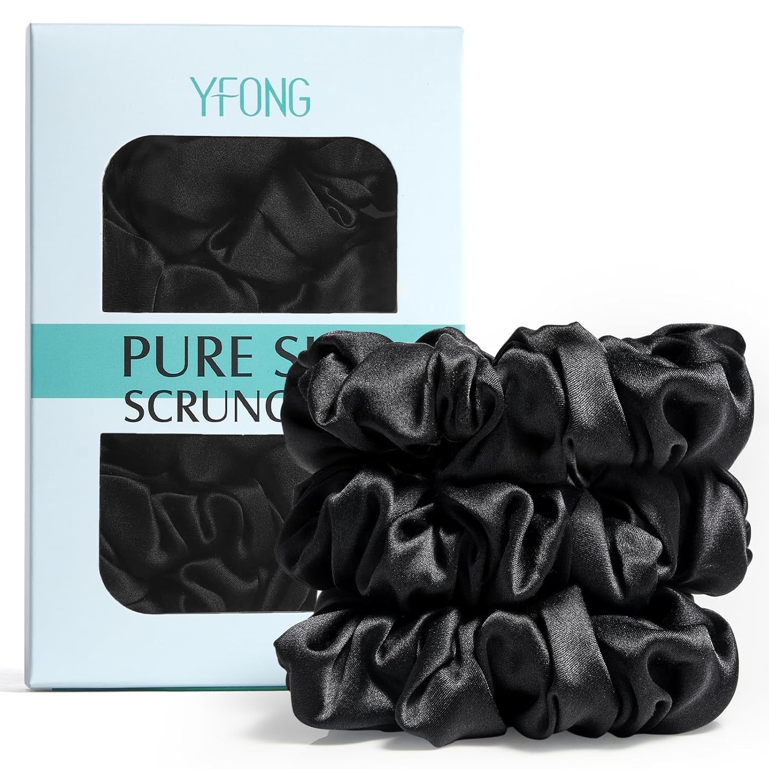 3 PCS 100% Mulberry Silk Scrunchies for Women Girls, 22 Momme Soft Hair Ties for Frizz & Breakage Prevention, Elastic Ponytail Holders Gentle and No Hurt, (Pink+Black+Champagne)