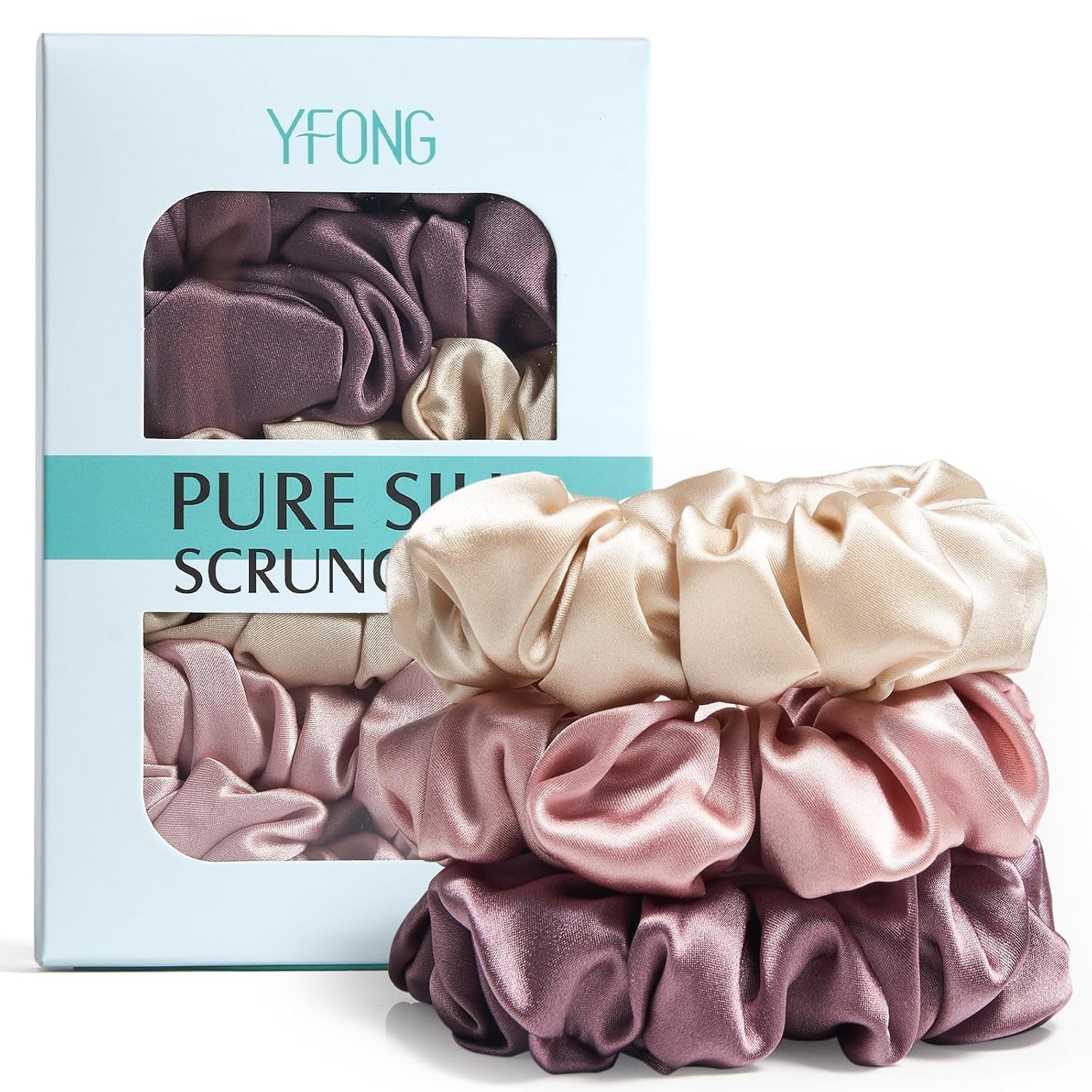3 PCS 100% Mulberry Silk Scrunchies for Women Girls, 22 Momme Soft Hair Ties for Frizz & Breakage Prevention, Elastic Ponytail Holders Gentle and No Hurt, (Pink+Black+Champagne)