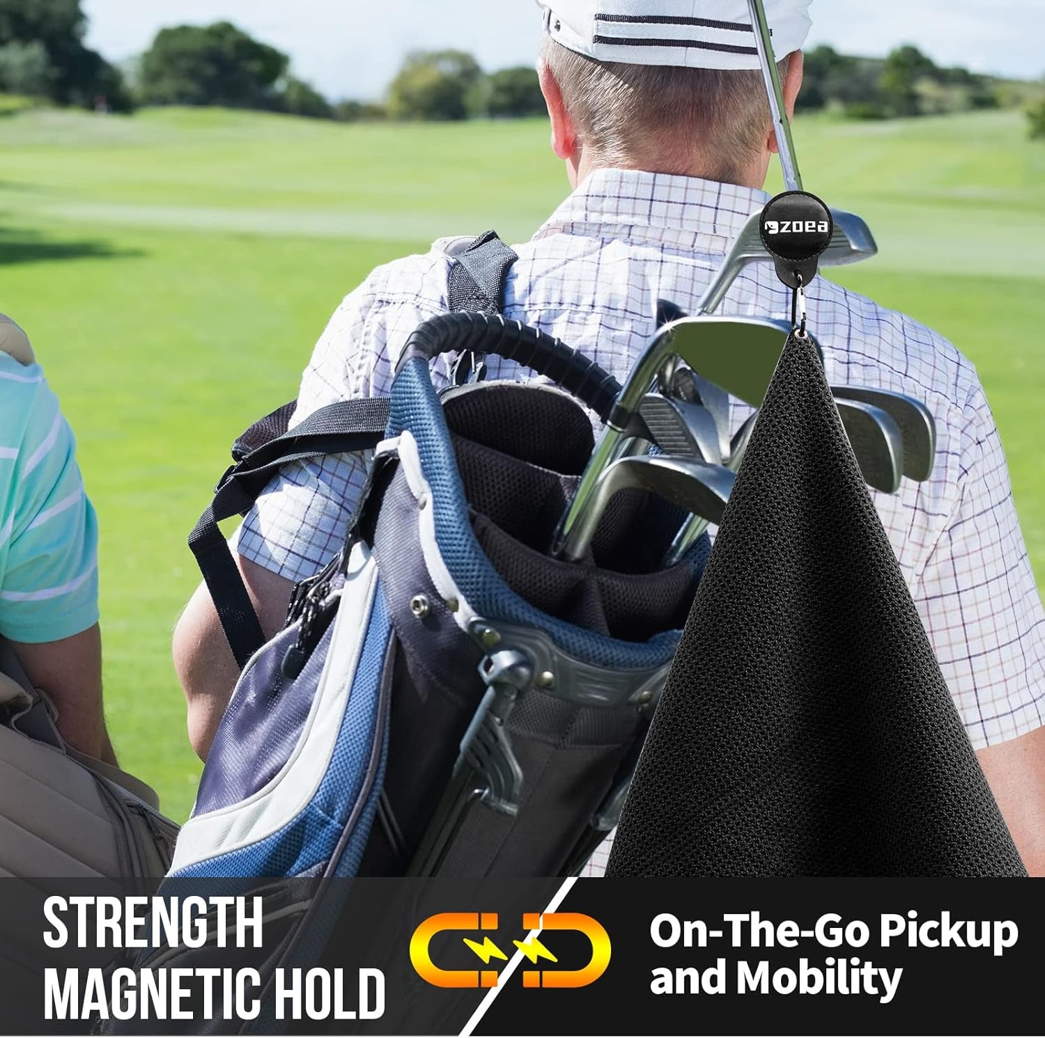 Magnetic Towel, Magnetic Clip for Golf Towel, Microfiber Fabric Waffle Pattern Towels Industrial Strength Magnet for Strong Hold to Golf Carts or Clubs (1, Black 27 * 20)