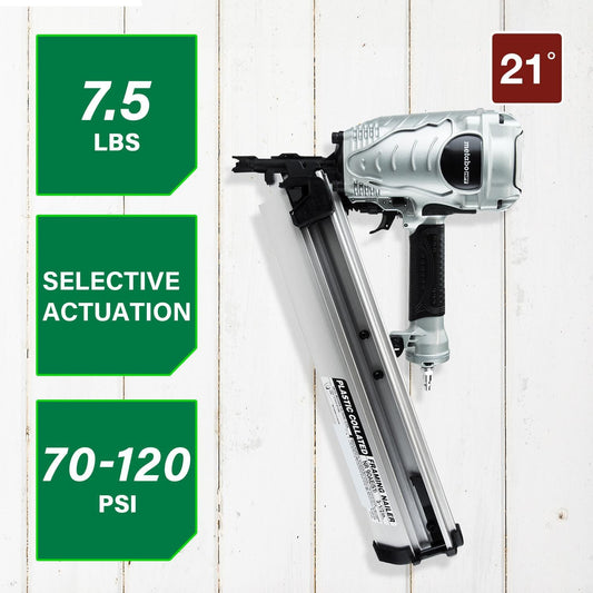 Framing Nailer, Pro-Preferred Power Nailer for Flooring, Roof Decking, and More, Lightweight 7.5 Lbs Framing Tool for 21° 2" to 3-1/2" Plastic Collated Nails, NR90AES1
