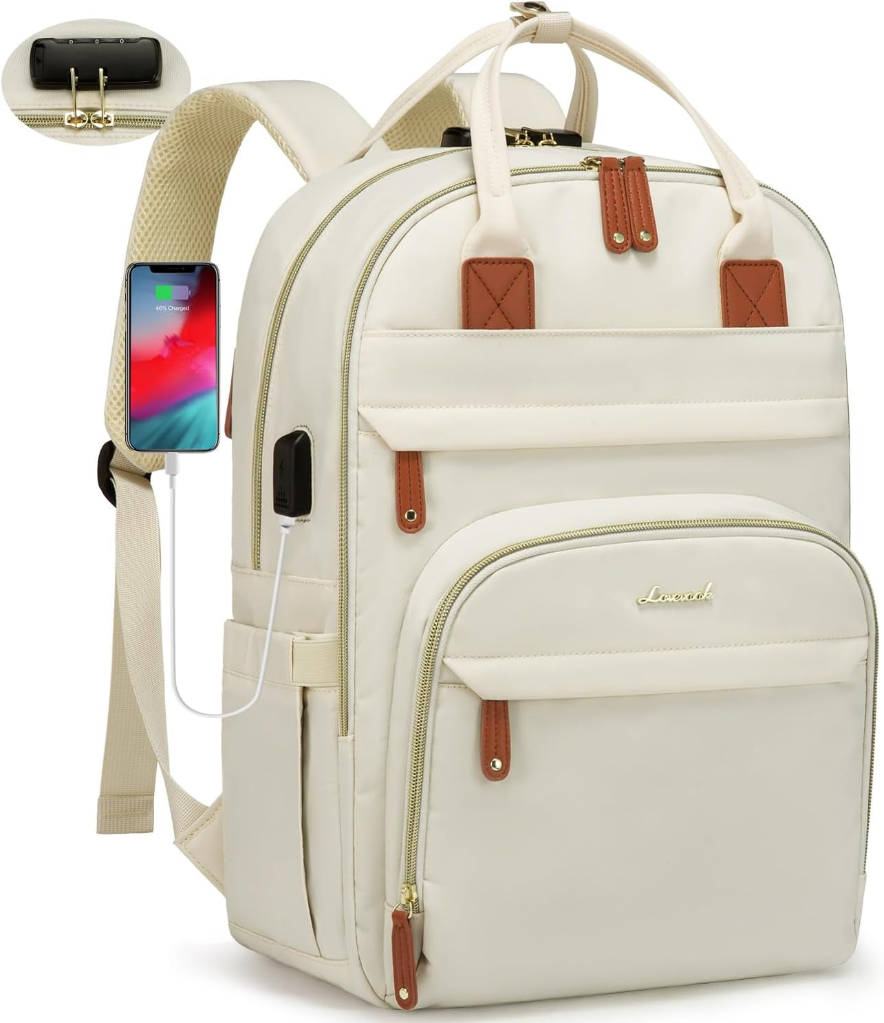 Laptop Backpack for Women & Men, Unisex Travel Anti-Theft Work Bag, Business Computer College Backpacks Purse, Casual Hiking Outdoor Carry on Daypack with Lock, Fits 15.6 Inch Laptop, Grey