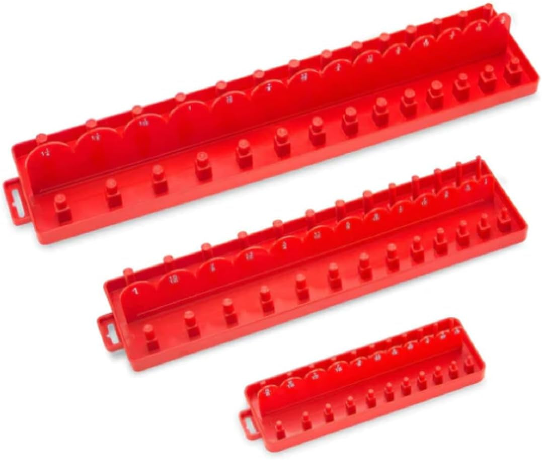 03968A Socket Holder and Socket Organizer Tray for Toolboxes with Lightweight and Heavy-Duty Socket Rails, 1/4-Inch, 3/8-Inch, and 1/2-Inch Drives, 3-Piece Socket Storage Set