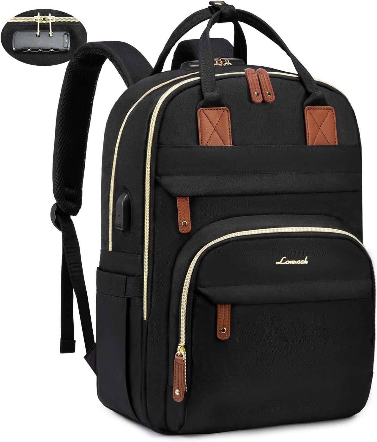 Laptop Backpack for Women & Men, Unisex Travel Anti-Theft Work Bag, Business Computer College Backpacks Purse, Casual Hiking Outdoor Carry on Daypack with Lock, Fits 15.6 Inch Laptop, Grey