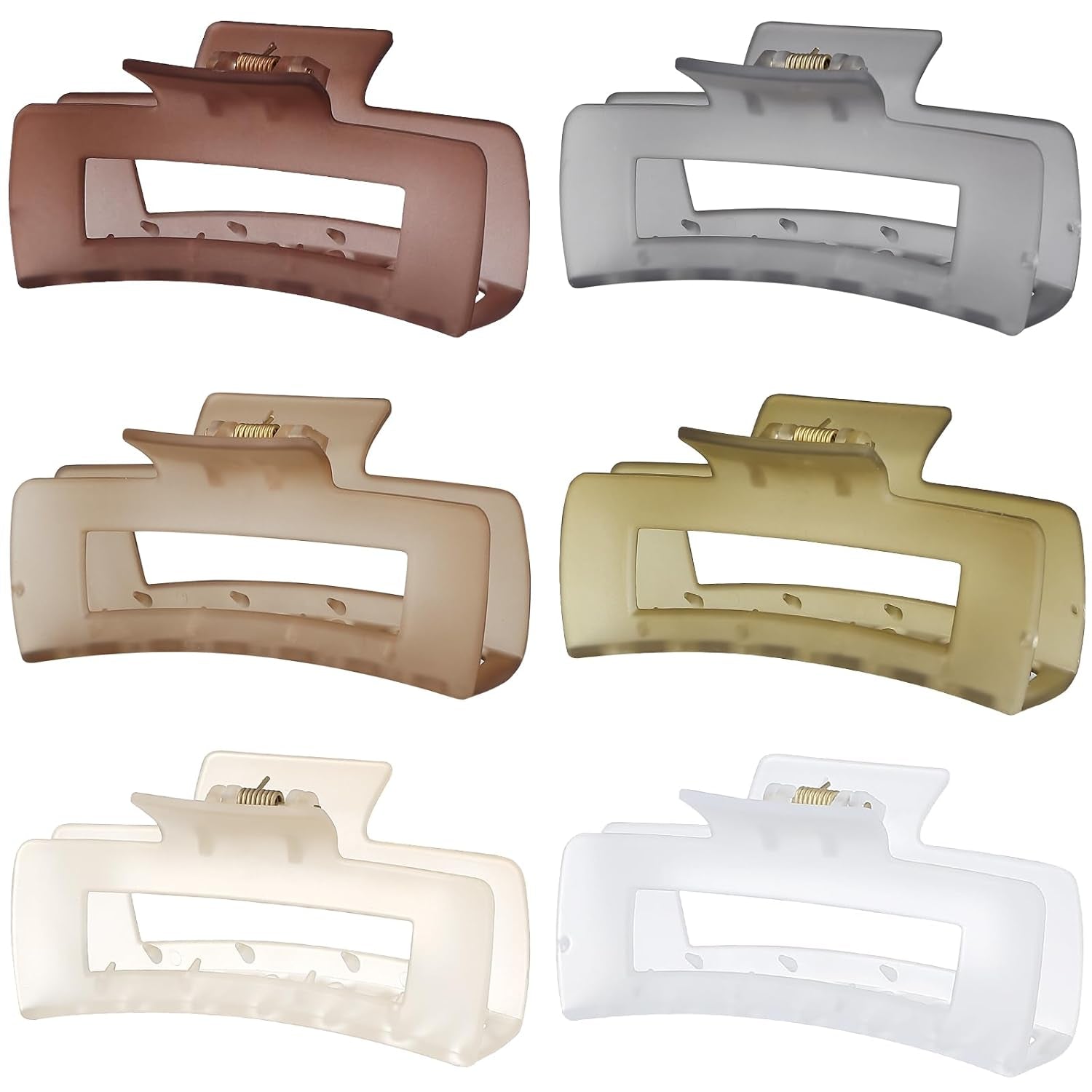4 Inch Big Hair Claw Clips - 6 Pcs Large for Thick Hair, Square and Rectangle, Banana Jaw Clips, Hair Accessories for Women and Girls - Dopamine