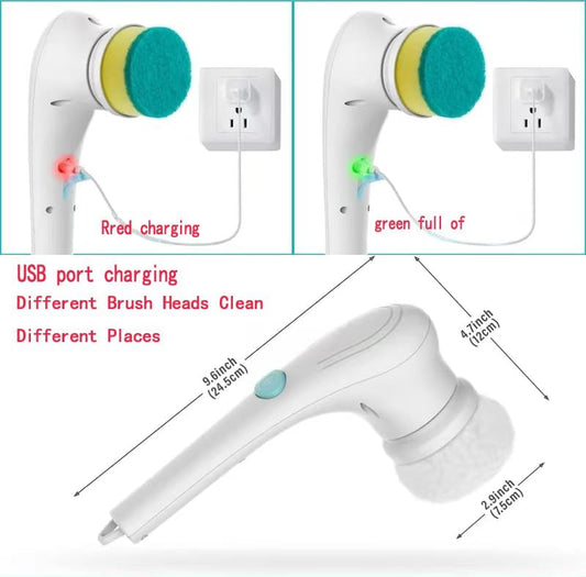 Electric Spin Scrubber - Shower Scrubber with 5 Replaceable Brush Heads, Portable Electric Cleaning Brush for Bathroom