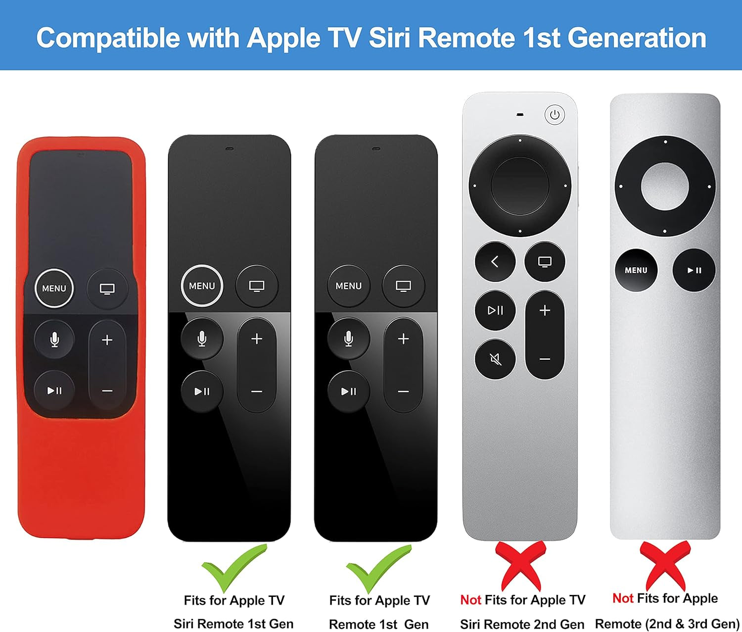 Silicone Case Compatible with Apple TV 4K/HD Siri Remote (1St Gen) - Anti-Slip Shock Proof Soft Remote Cover Case Compatible with Apple TV 4K 5Th 4Th Gen Siri Remote Controller - Red