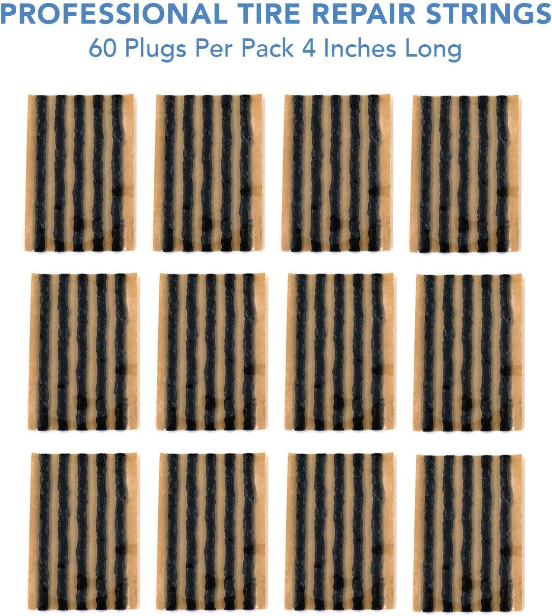 60Pcs 4" Black Tire Repair Strings, Automotive Tool Tire Repair Plugs for Tubeless Off-Road Tires Car, Bike, ATV, UTV, Wheelbarrow, Mower