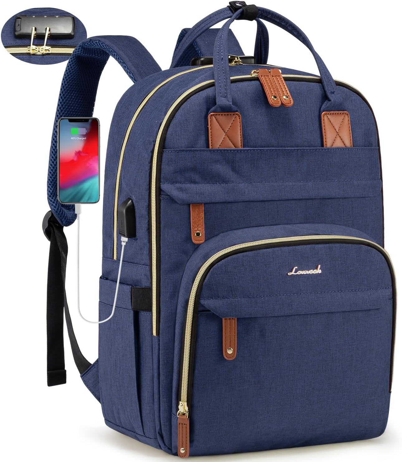 Laptop Backpack for Women & Men, Unisex Travel Anti-Theft Work Bag, Business Computer College Backpacks Purse, Casual Hiking Outdoor Carry on Daypack with Lock, Fits 15.6 Inch Laptop, Grey