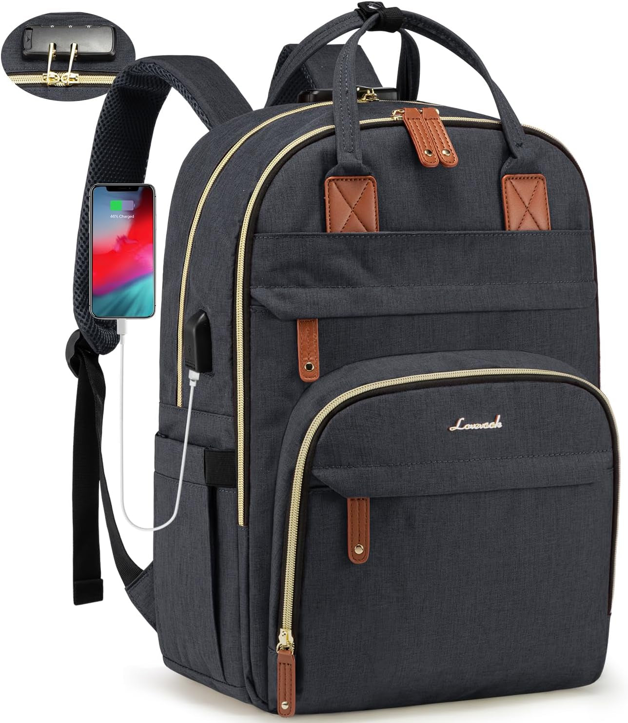 Laptop Backpack for Women & Men, Unisex Travel Anti-Theft Work Bag, Business Computer College Backpacks Purse, Casual Hiking Outdoor Carry on Daypack with Lock, Fits 15.6 Inch Laptop, Grey