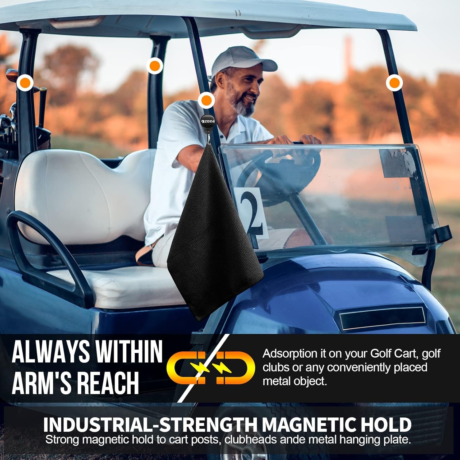 Magnetic Towel, Magnetic Clip for Golf Towel, Microfiber Fabric Waffle Pattern Towels Industrial Strength Magnet for Strong Hold to Golf Carts or Clubs (1, Black 27 * 20)