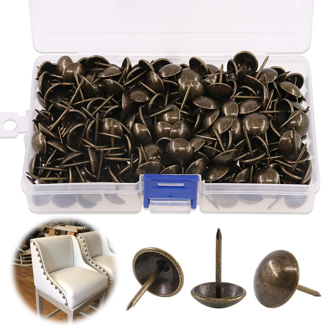 300Pcs [ 7/16" in Diameter] Antique Upholstery Tacks Furniture Nails Pins Kit for Upholstered Furniture Cork Board or DIY Projects - Bronze