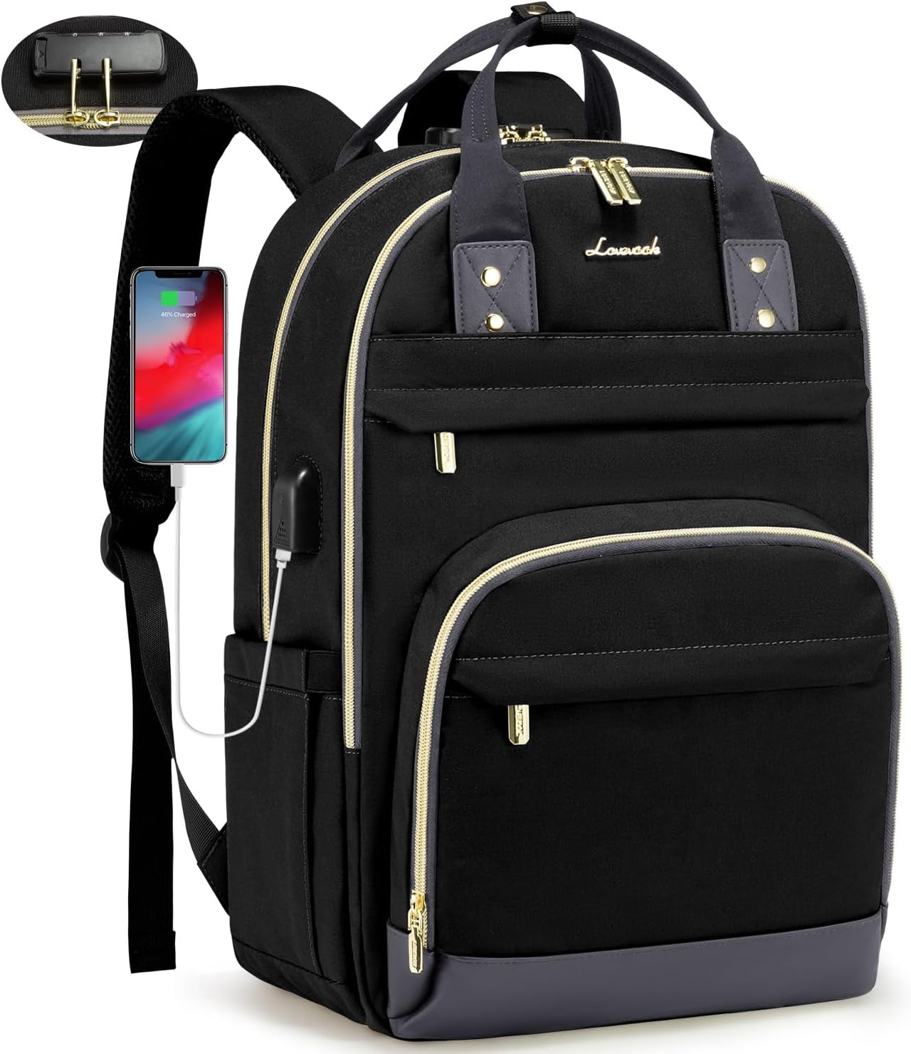 Laptop Backpack for Women & Men, Unisex Travel Anti-Theft Work Bag, Business Computer College Backpacks Purse, Casual Hiking Outdoor Carry on Daypack with Lock, Fits 15.6 Inch Laptop, Grey