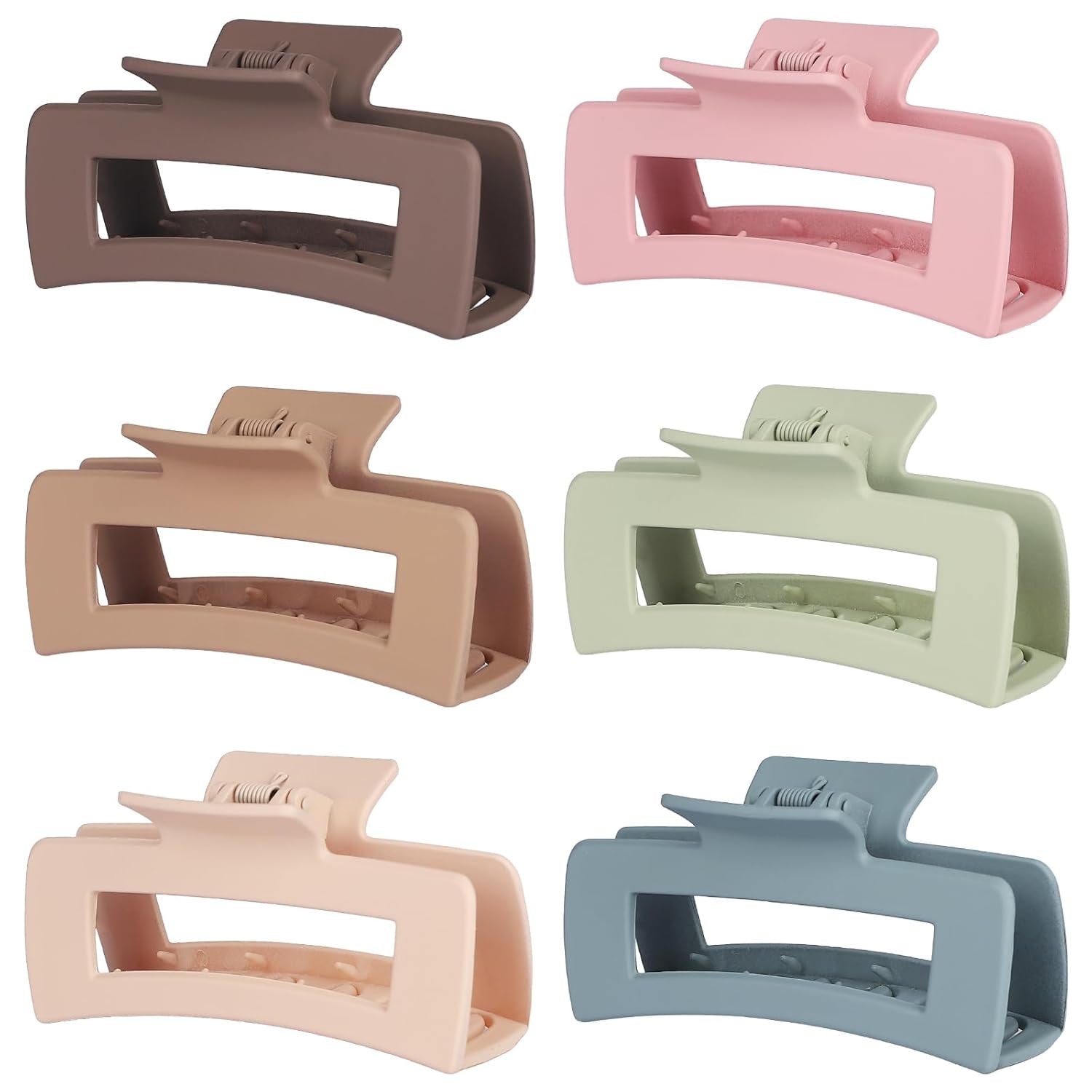 4 Inch Big Hair Claw Clips - 6 Pcs Large for Thick Hair, Square and Rectangle, Banana Jaw Clips, Hair Accessories for Women and Girls - Dopamine