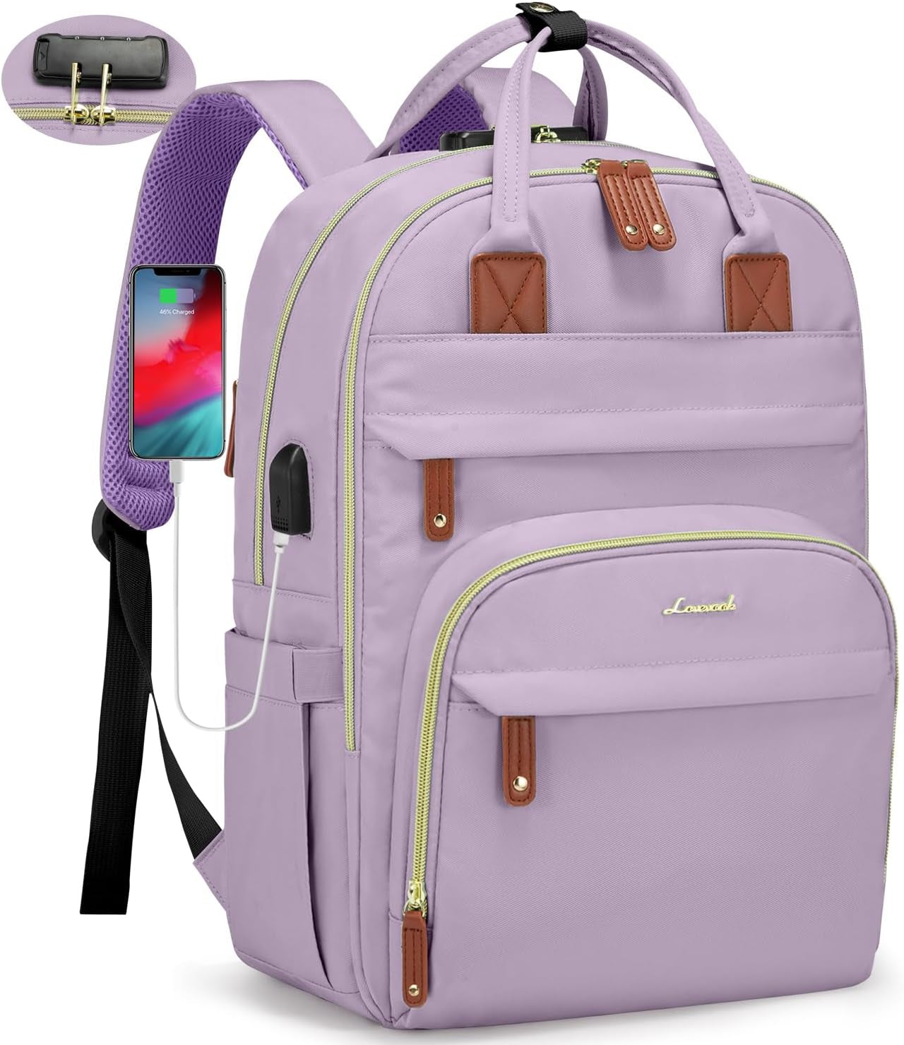 Laptop Backpack for Women & Men, Unisex Travel Anti-Theft Work Bag, Business Computer College Backpacks Purse, Casual Hiking Outdoor Carry on Daypack with Lock, Fits 15.6 Inch Laptop, Grey