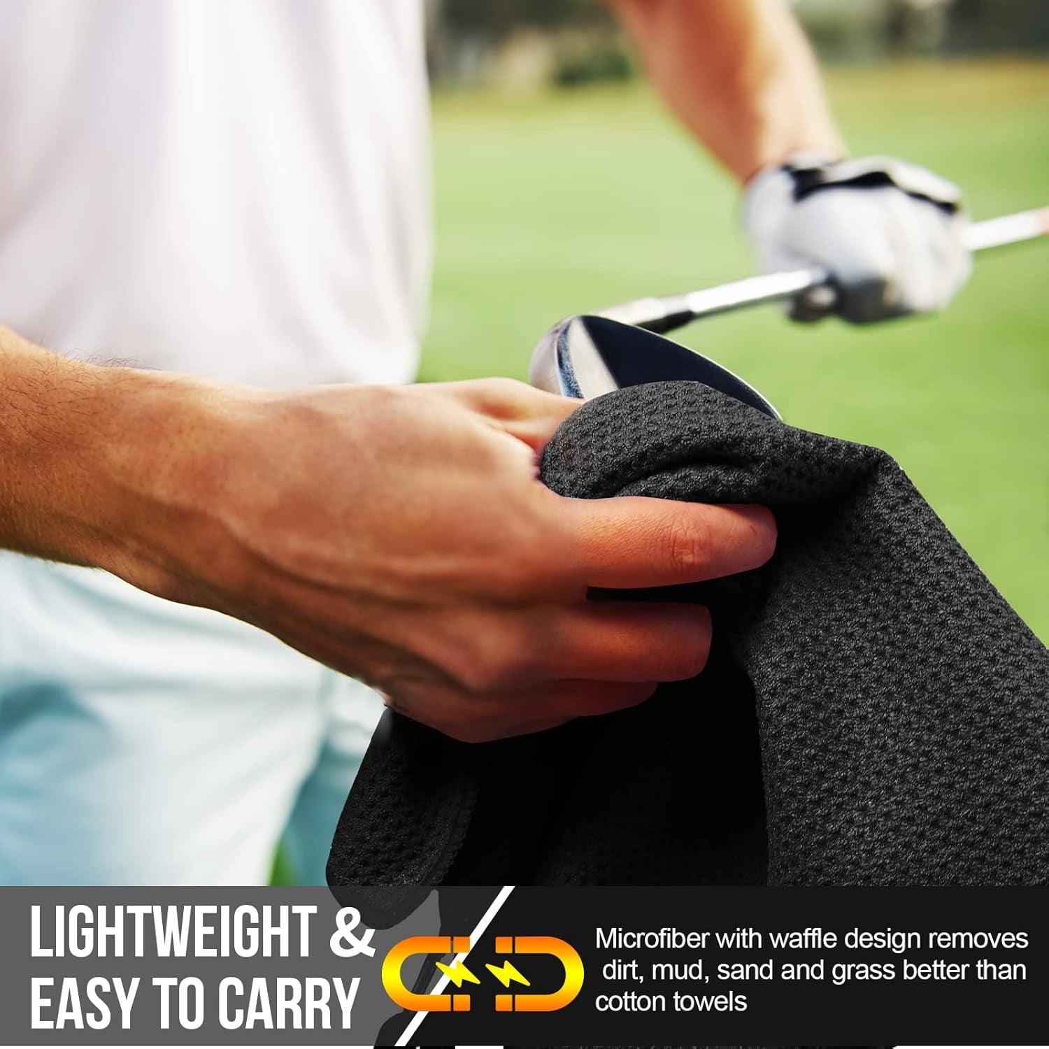 Magnetic Towel, Magnetic Clip for Golf Towel, Microfiber Fabric Waffle Pattern Towels Industrial Strength Magnet for Strong Hold to Golf Carts or Clubs (1, Black 27 * 20)